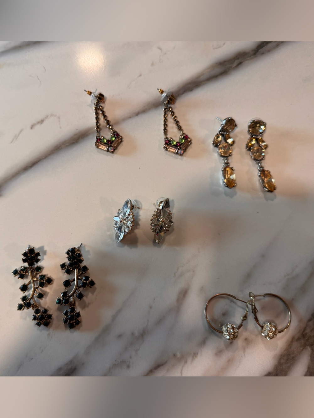 Women’s Mixed Crystal Earring Set - Black, Silver, Green, Yellow: lot of 5 pairs
